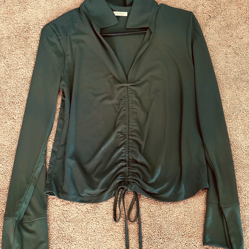 Zara Dark Green Long Sleeve Ruched Front Top